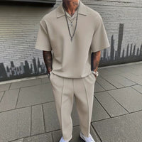 Mens Set Lapel-collar Short-sleeve Shirt And Trousers
